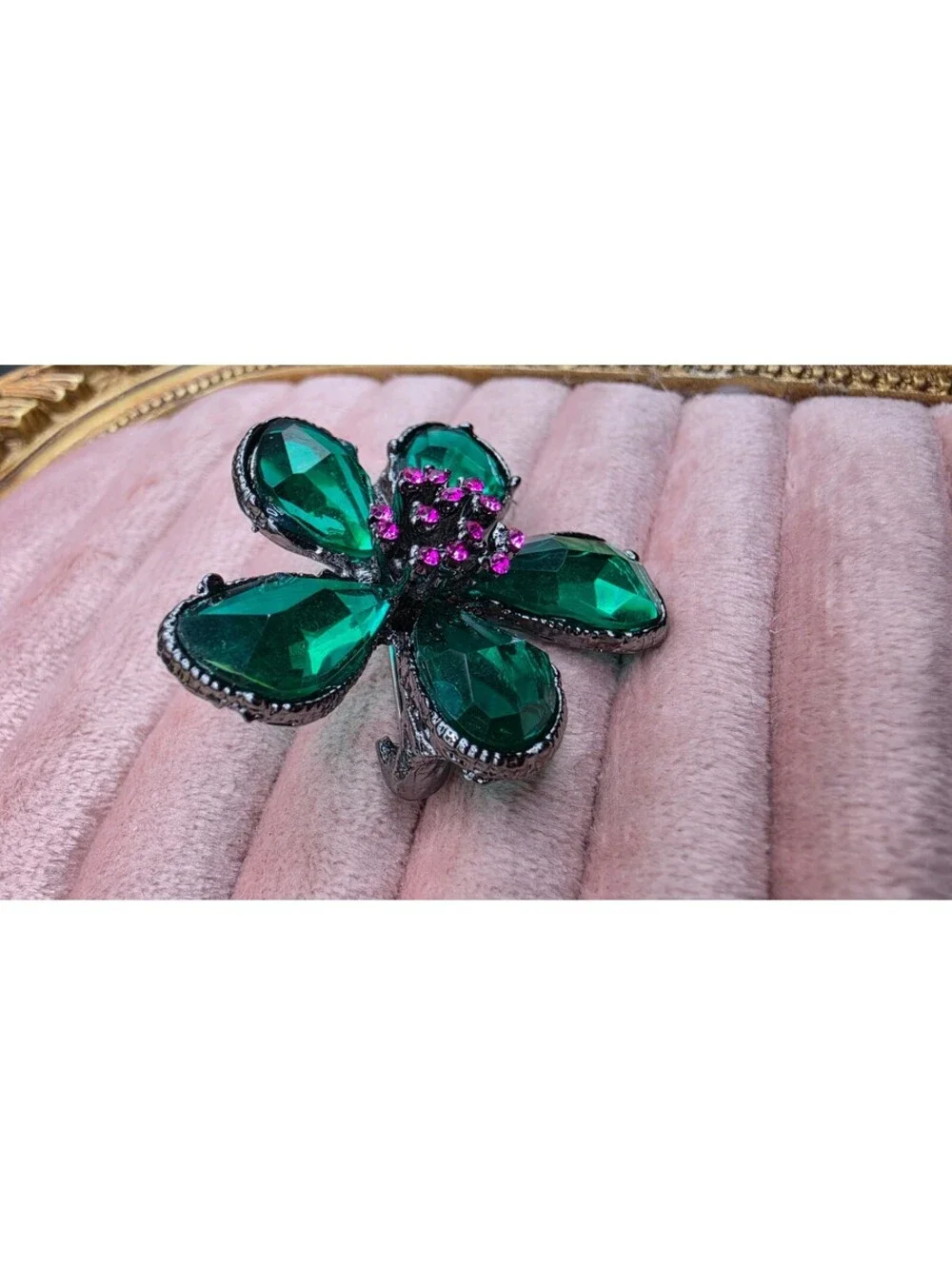 Green and Pink Flower Brooch Pin